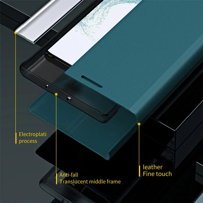 For Samsung Galaxy A05s 4G Leather Case Electroplating Stand Phone Cover - Green - 4