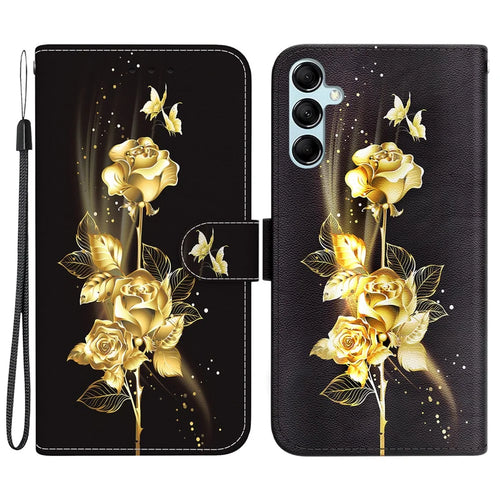 For Samsung Galaxy A15 4G Case 3D Pattern PU Leather Flip Shockproof Cover - Gold Butterfly Rose - 1