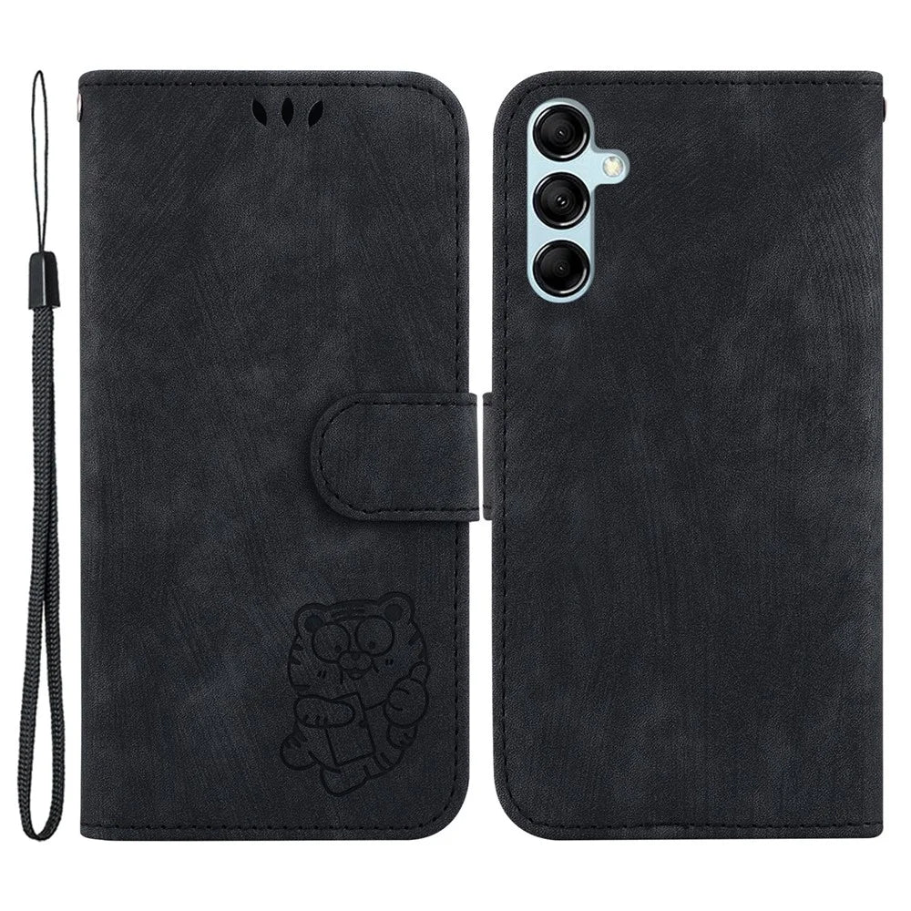 For Samsung Galaxy A15 4G Case Lovely Tiger Imprint Leather Phone Stand Cover - Black - 1