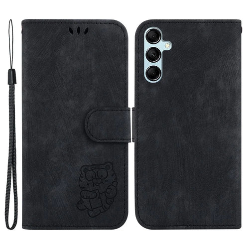 For Samsung Galaxy A15 4G Case Lovely Tiger Imprint Leather Phone Stand Cover - Black - 1