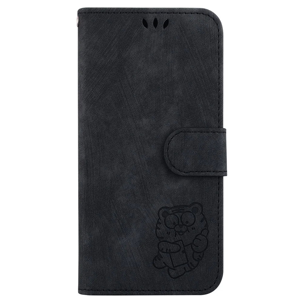 For Samsung Galaxy A15 4G Case Lovely Tiger Imprint Leather Phone Stand Cover - Black - 7