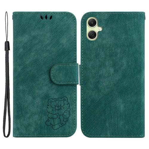 For Samsung Galaxy A05 4G Case Lovely Tiger Imprint PU Leather Book Style Phone Cover - Green - 1