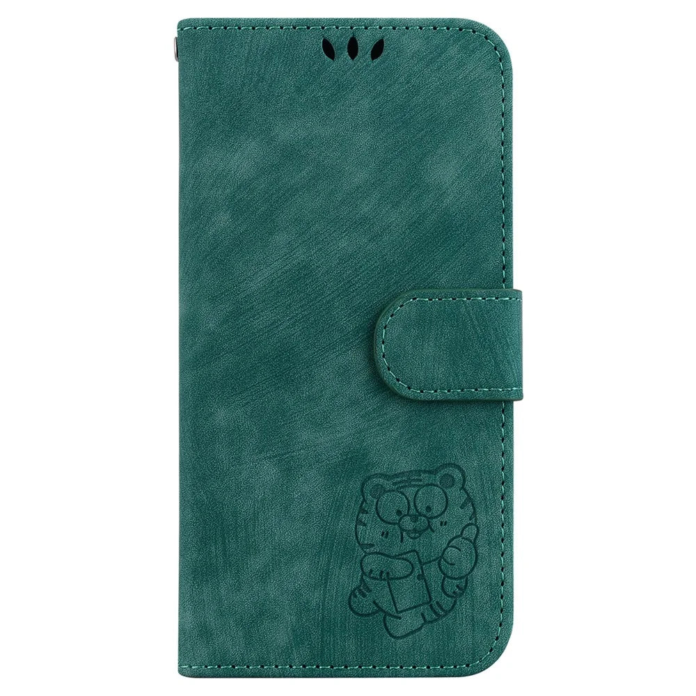 For Samsung Galaxy A05 4G Case Lovely Tiger Imprint PU Leather Book Style Phone Cover - Green - 7