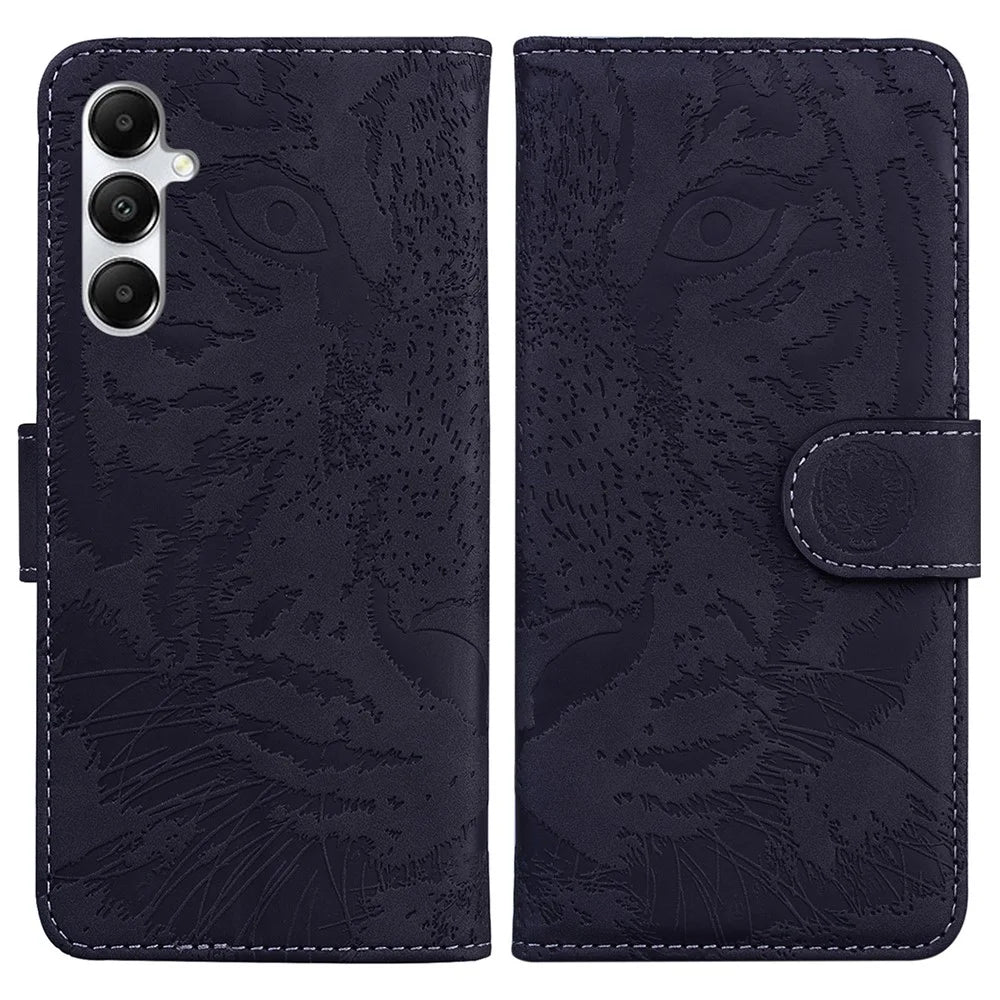 For Samsung Galaxy A05s 4G Leather Case Imprinted Tiger Wallet Phone Cover - Black - 1