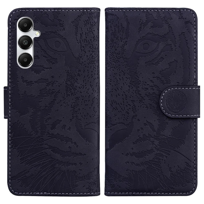 For Samsung Galaxy A05s 4G Leather Case Imprinted Tiger Wallet Phone Cover - Black - 1