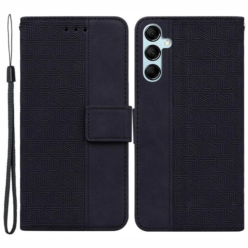 For Samsung Galaxy A15 4G Leather Case Imprinted Phone Cover with Wallet Stand - Black - 1