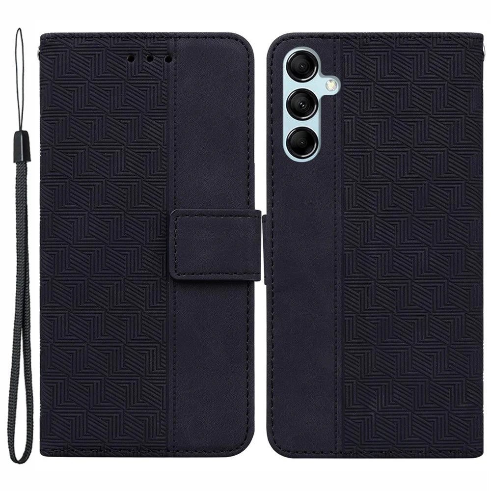 For Samsung Galaxy A15 4G Leather Case Imprinted Phone Cover with Wallet Stand - Black - 1