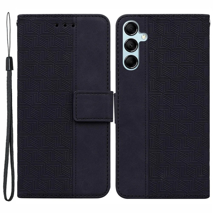 For Samsung Galaxy A15 4G Leather Case Imprinted Phone Cover with Wallet Stand - Black - 1
