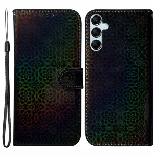 For Samsung Galaxy A15 4G Case PU Leather Dazzling Flower Pattern Phone Cover - Black - 1