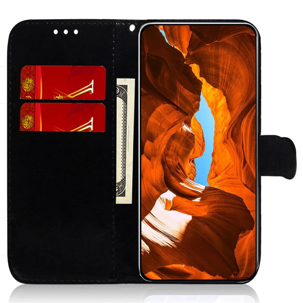 For Samsung Galaxy A15 4G Case PU Leather Dazzling Flower Pattern Phone Cover - Black - 2