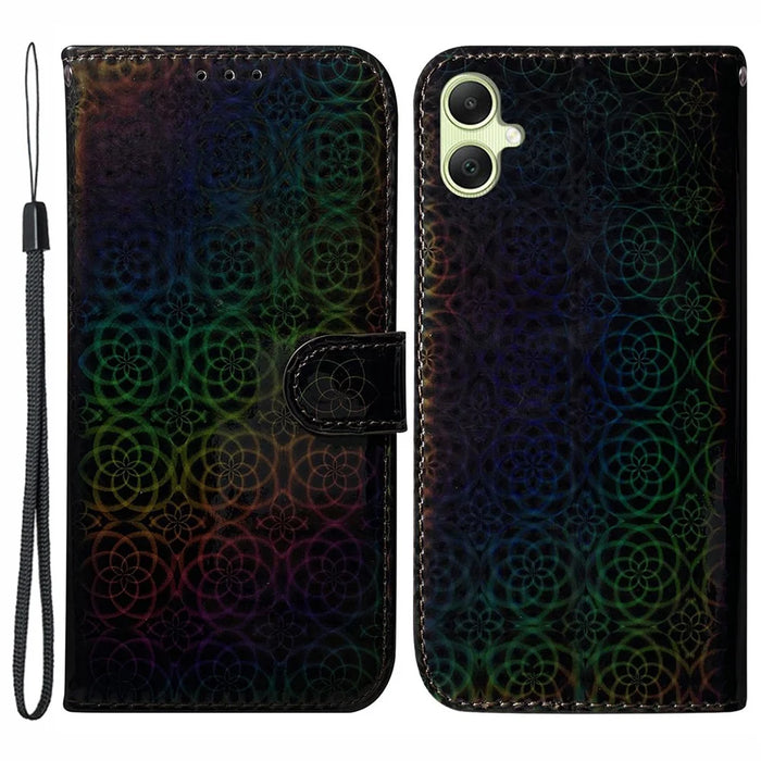 For Samsung Galaxy A05 4G Case Shockproof Dazzling Flower Pattern PU Leather Phone Cover - Black - 1