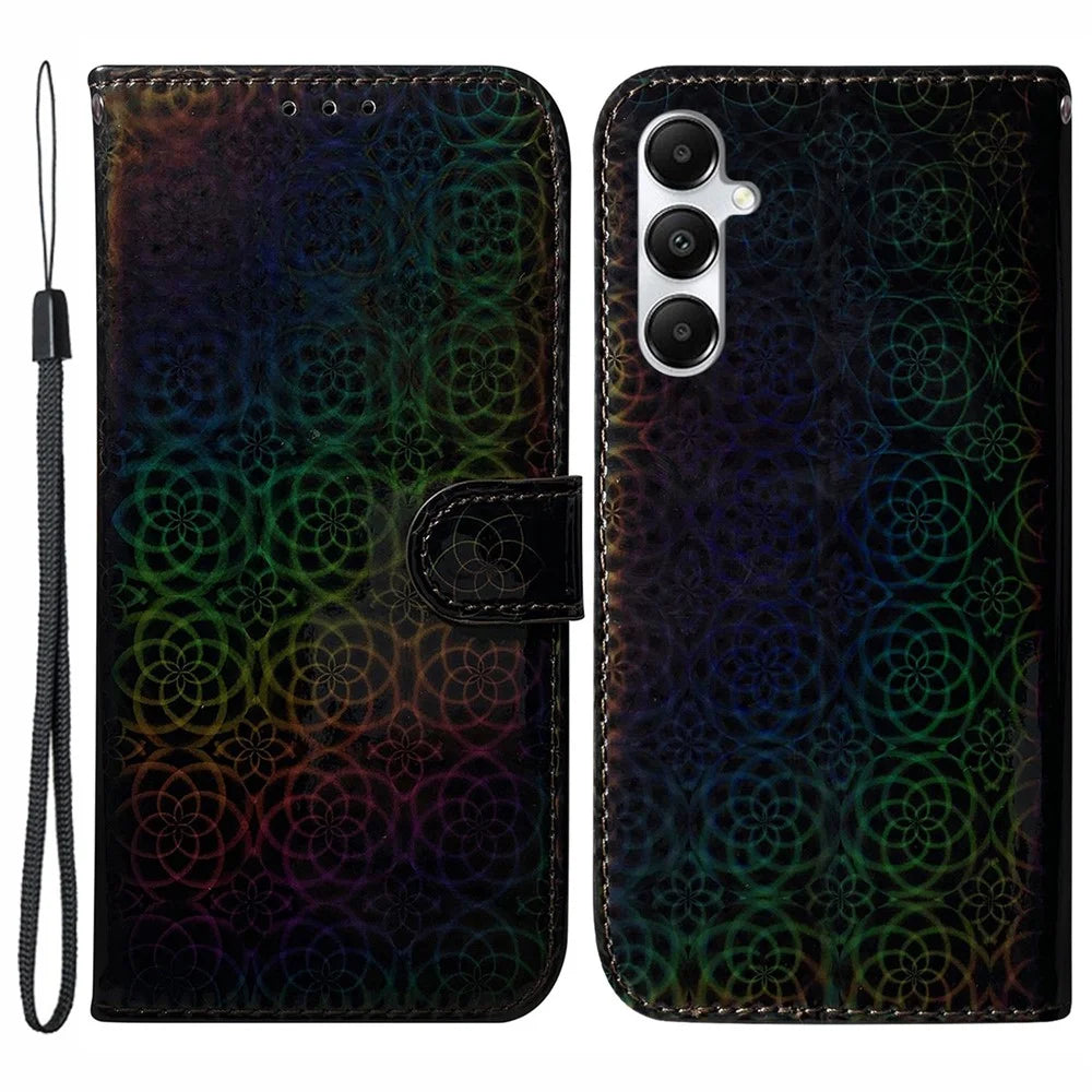 For Samsung Galaxy A05s 4G Mobile Cover Dazzling Flower Pattern PU Leather Case - Black - 1