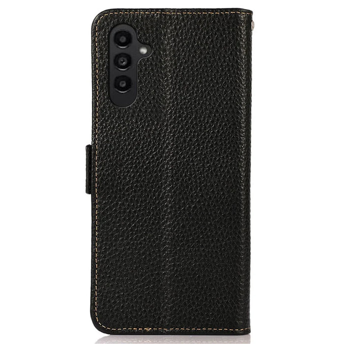 KHAZNEH For Samsung Galaxy A15 4G Case Genuine Cow Leather RFID Blocking Phone Wallet Cover - Black - 7