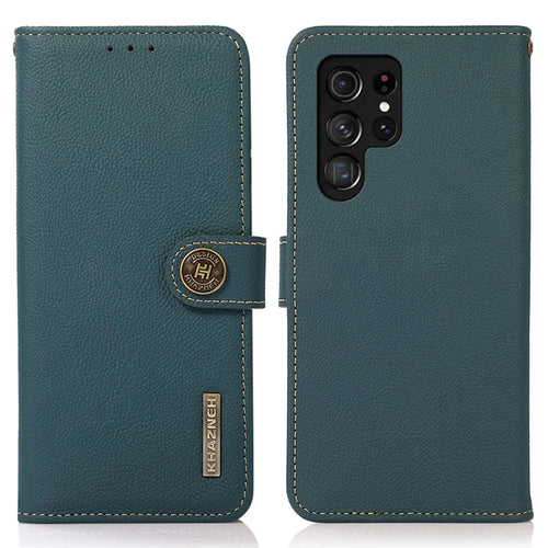KHAZNEH For Samsung Galaxy S24 Ultra Case Shockproof Genuine Cow Leather Phone Cover - Green - 1