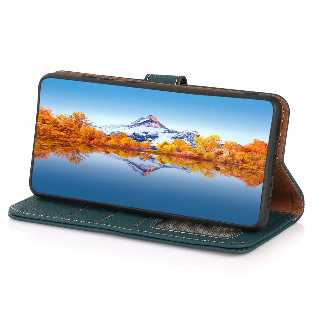 KHAZNEH For Samsung Galaxy S24 Ultra Case Shockproof Genuine Cow Leather Phone Cover - Green - 3