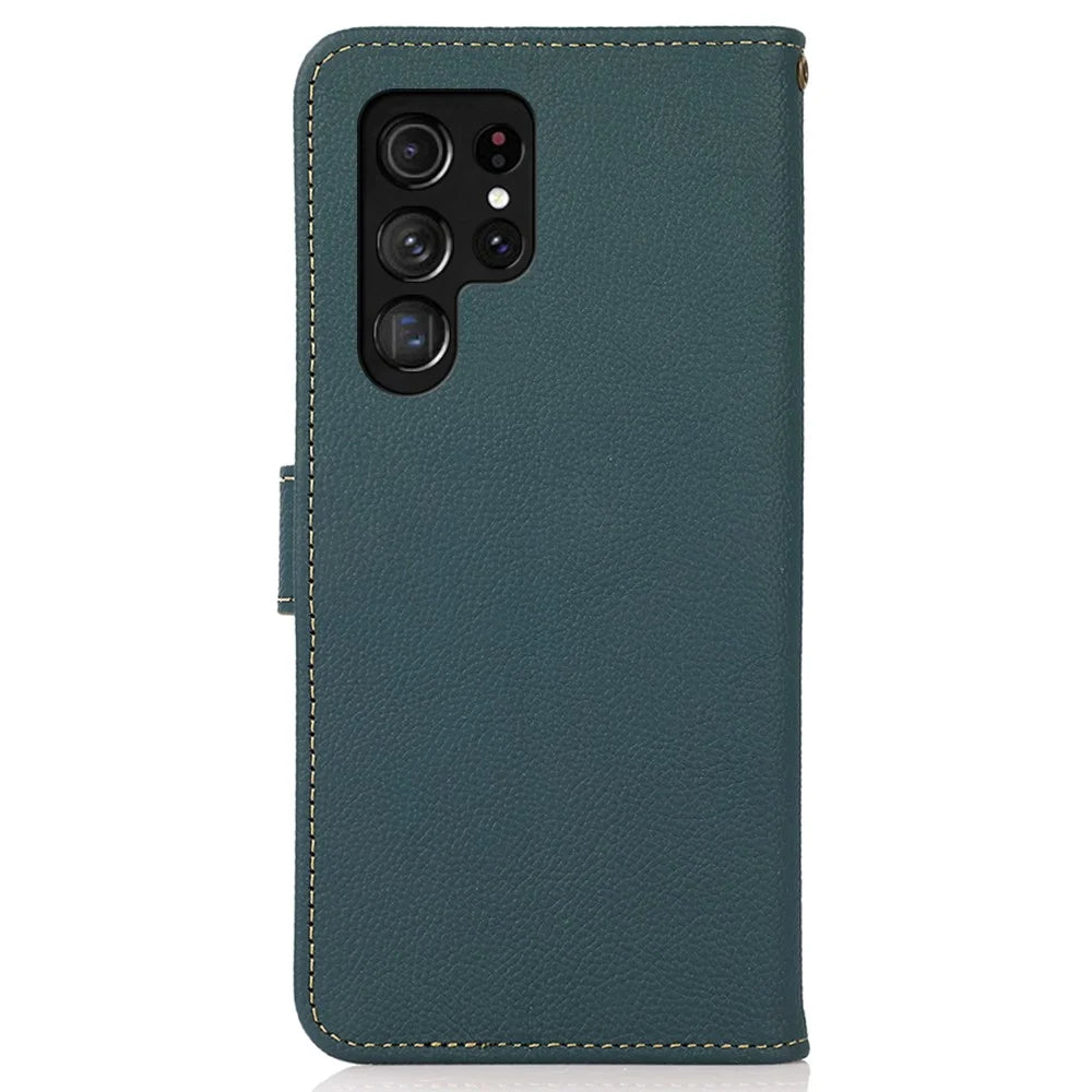 KHAZNEH For Samsung Galaxy S24 Ultra Case Shockproof Genuine Cow Leather Phone Cover - Green - 7