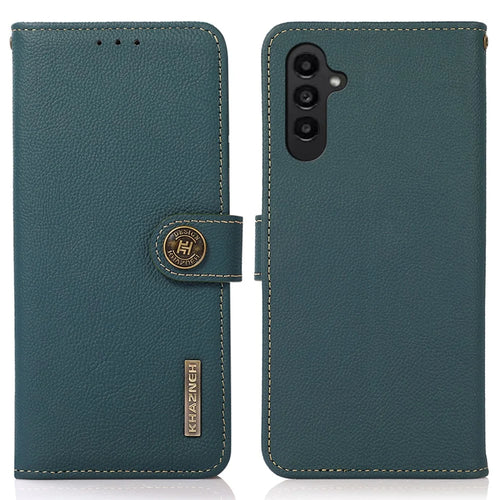 KHAZNEH For Samsung Galaxy S25 / S24 Cover RFID Blocking Anti-Shock Genuine Cow Leather Phone Case - Green - 1