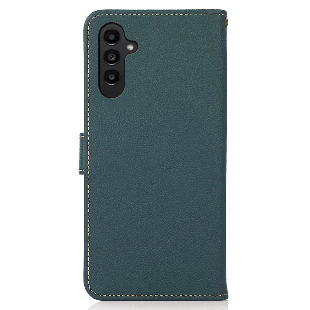 KHAZNEH For Samsung Galaxy S25 / S24 Cover RFID Blocking Anti-Shock Genuine Cow Leather Phone Case - Green - 7