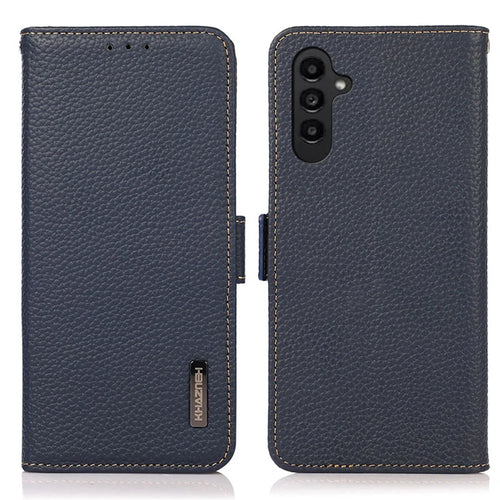 KHAZNEH For Samsung Galaxy S25 / S24 Case Genuine Cow Leather Wallet Phone Drop-Proof Cover - Blue - 1