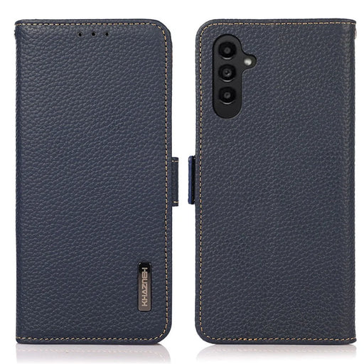 KHAZNEH For Samsung Galaxy S25 / S24 Case Genuine Cow Leather Wallet Phone Drop-Proof Cover - Blue - 1