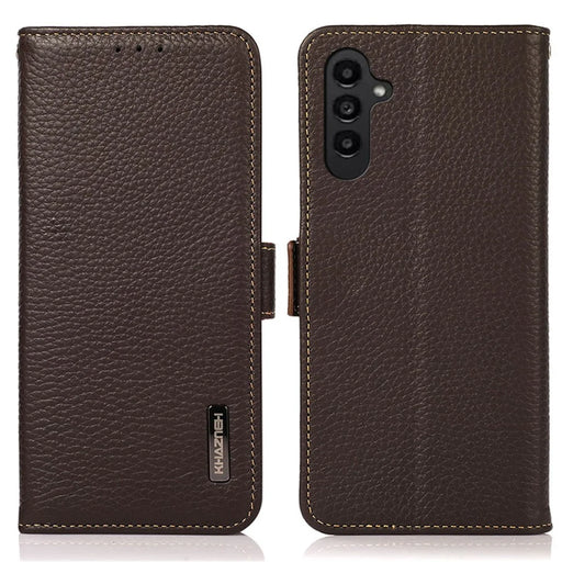 KHAZNEH For Samsung Galaxy S25+ / S24+ Cover RFID Blocking Genuine Cow Leather Phone Shell - Brown - 1