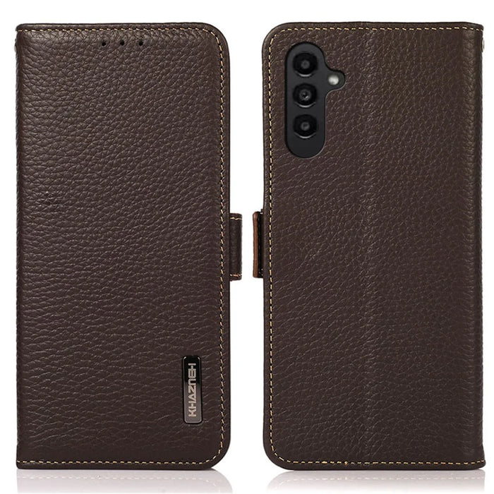 KHAZNEH For Samsung Galaxy S25+ / S24+ Cover RFID Blocking Genuine Cow Leather Phone Shell - Brown - 1