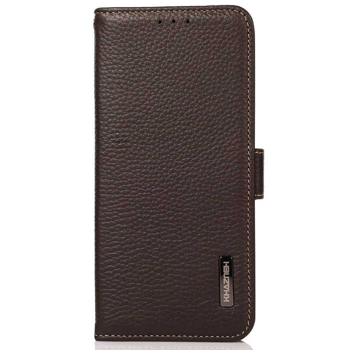 KHAZNEH For Samsung Galaxy S25+ / S24+ Cover RFID Blocking Genuine Cow Leather Phone Shell - Brown - 6