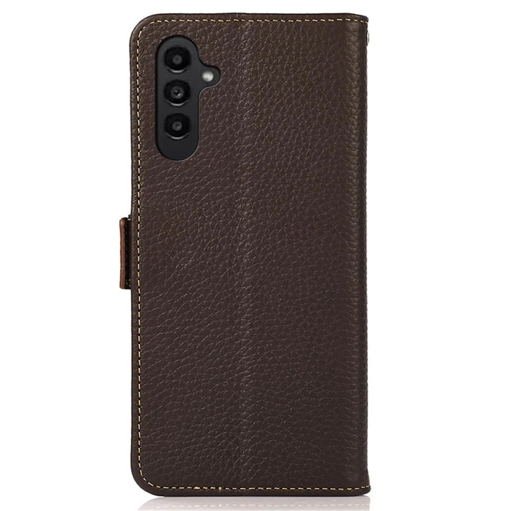 KHAZNEH For Samsung Galaxy S25+ / S24+ Cover RFID Blocking Genuine Cow Leather Phone Shell - Brown - 7