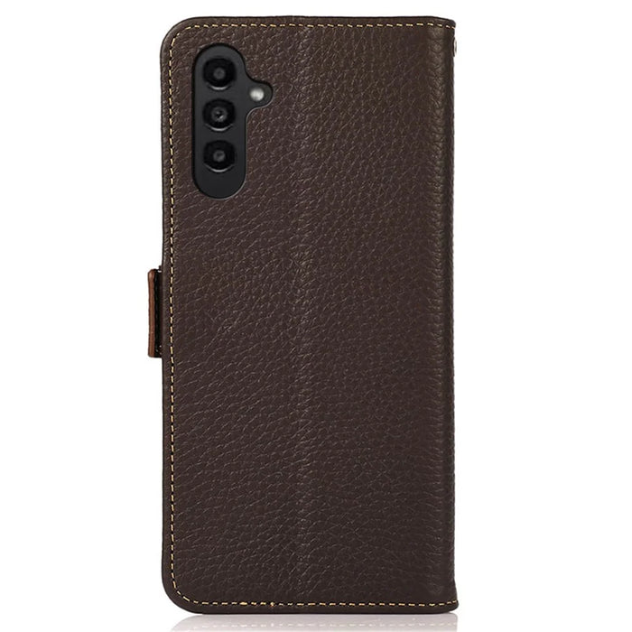 KHAZNEH For Samsung Galaxy S25+ / S24+ Cover RFID Blocking Genuine Cow Leather Phone Shell - Brown - 7
