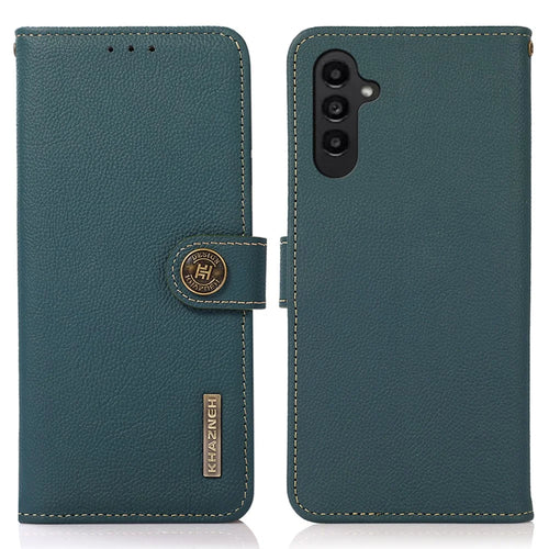 KHAZNEH For Samsung Galaxy S25+ / S24+ Case Genuine Cow Leather Cell Phone Wallet Cover - Green - 1