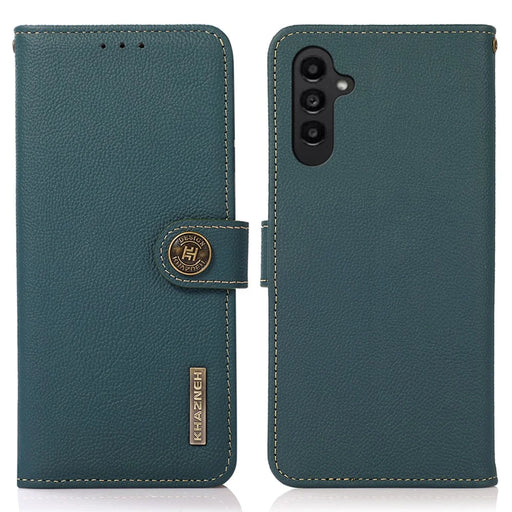 KHAZNEH For Samsung Galaxy S25+ / S24+ Case Genuine Cow Leather Cell Phone Wallet Cover - Green - 1