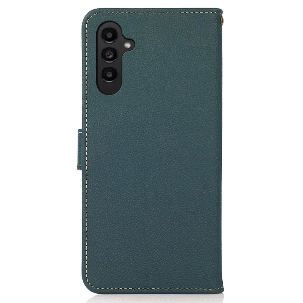 KHAZNEH For Samsung Galaxy S25+ / S24+ Case Genuine Cow Leather Cell Phone Wallet Cover - Green - 7