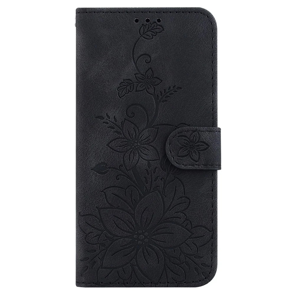 For Samsung Galaxy A15 4G Cover Imprinted Wallet Stand Leather Cellphone Case - Black - 6