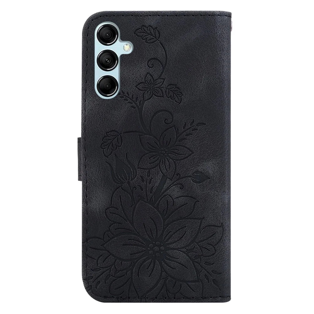 For Samsung Galaxy A15 4G Cover Imprinted Wallet Stand Leather Cellphone Case - Black - 7
