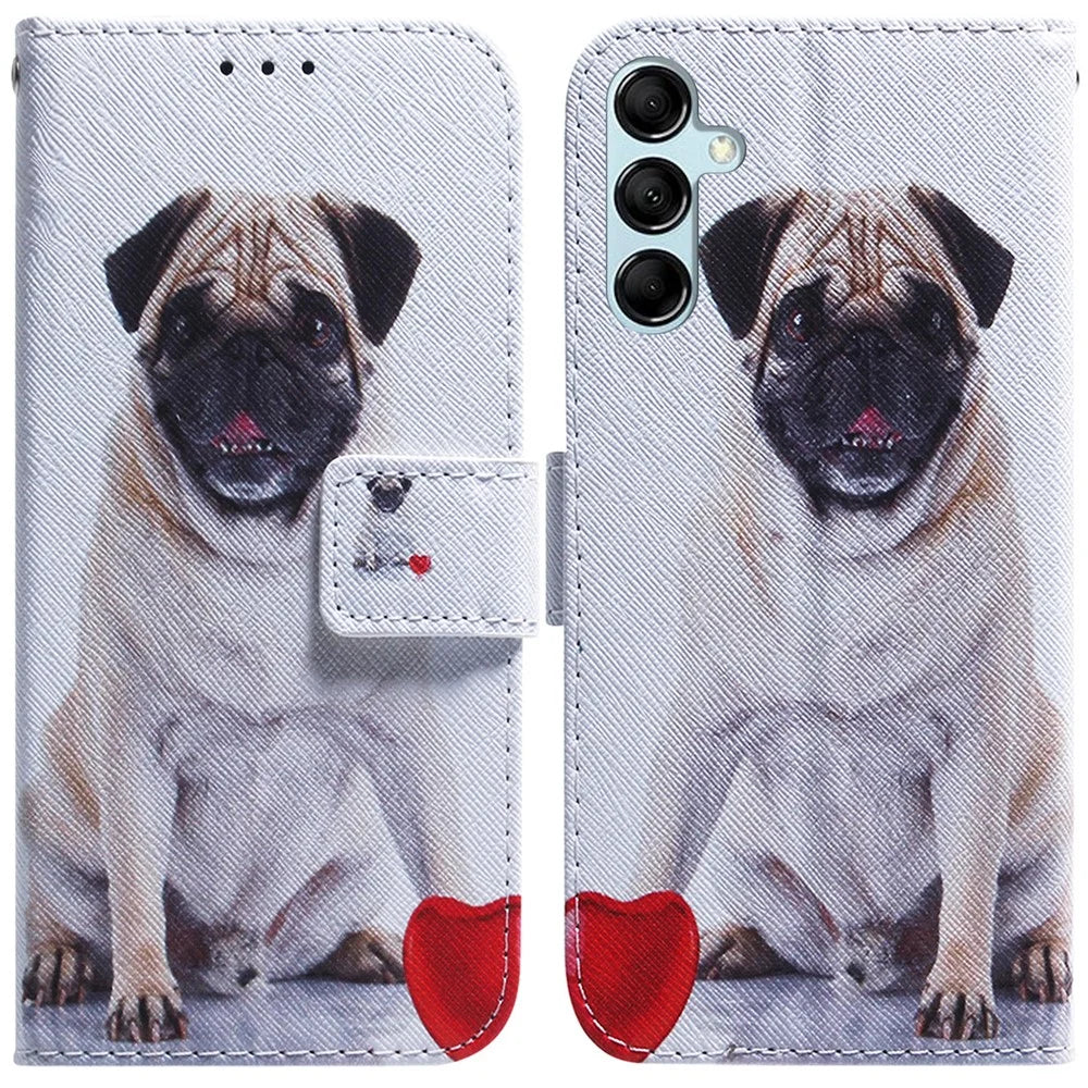 For Samsung Galaxy A15 4G Case  Pattern Printing PU Leather Magnetic Wallet Phone Cover - Pug - 1