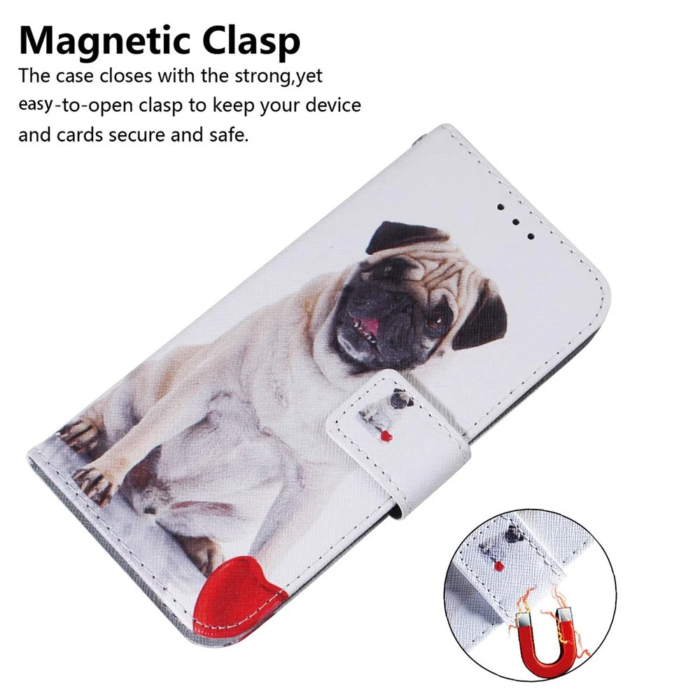 For Samsung Galaxy A15 4G Case  Pattern Printing PU Leather Magnetic Wallet Phone Cover - Pug - 4