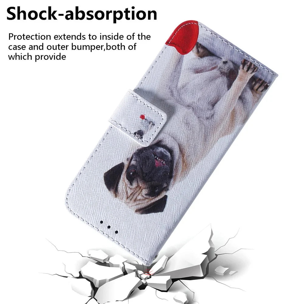 For Samsung Galaxy A15 4G Case  Pattern Printing PU Leather Magnetic Wallet Phone Cover - Pug - 5