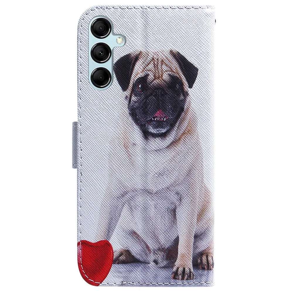 For Samsung Galaxy A15 4G Case  Pattern Printing PU Leather Magnetic Wallet Phone Cover - Pug - 7