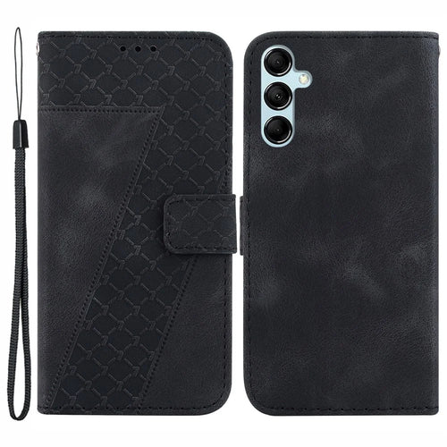For Samsung Galaxy A15 4G Leather Case Imprinted Wallet Stand Smartphone Cover - Black - 1