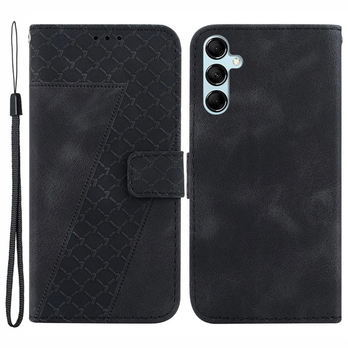For Samsung Galaxy A15 4G Leather Case Imprinted Wallet Stand Smartphone Cover - Black - 1