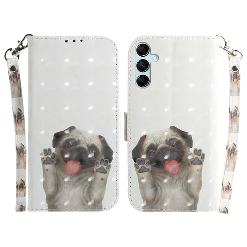For Samsung Galaxy A15 4G Case 3D Pattern Printed PU Leather Anti-Fall Cellphone Cover - Pug - 1