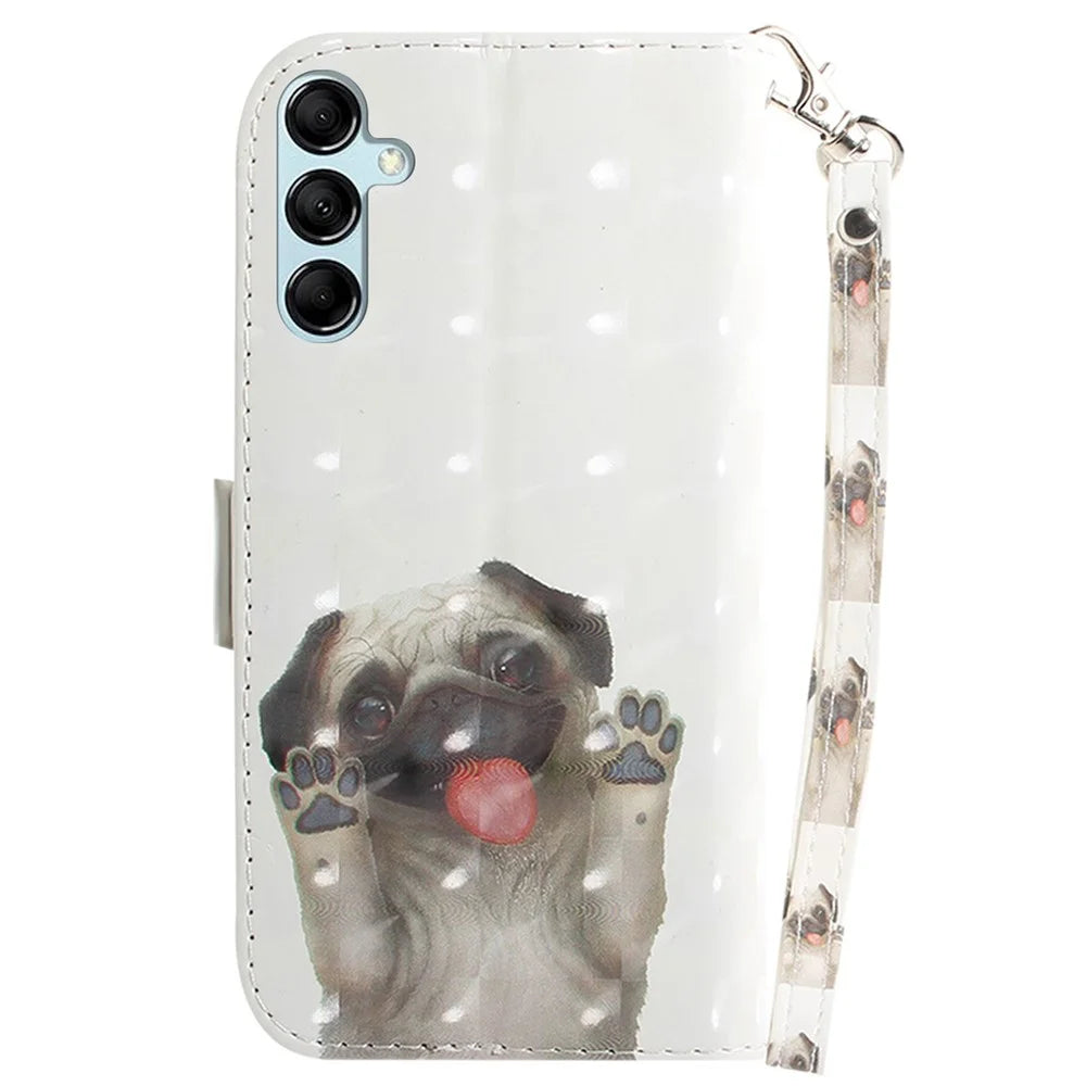 For Samsung Galaxy A15 4G Case 3D Pattern Printed PU Leather Anti-Fall Cellphone Cover - Pug - 7
