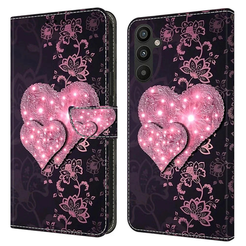 For Samsung Galaxy A15 4G Case 3D Pattern PU Leather Flip Protective Cover - Lace Hearts - 1