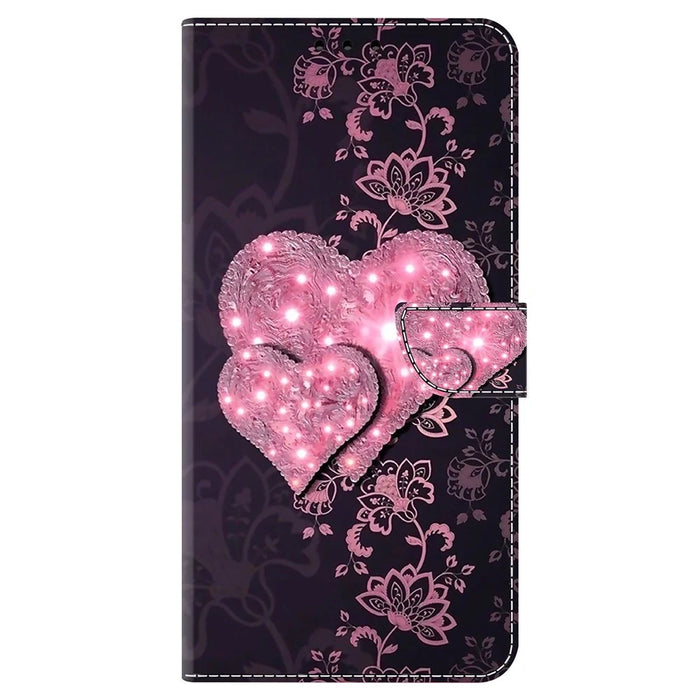 For Samsung Galaxy A15 4G Case 3D Pattern PU Leather Flip Protective Cover - Lace Hearts - 6