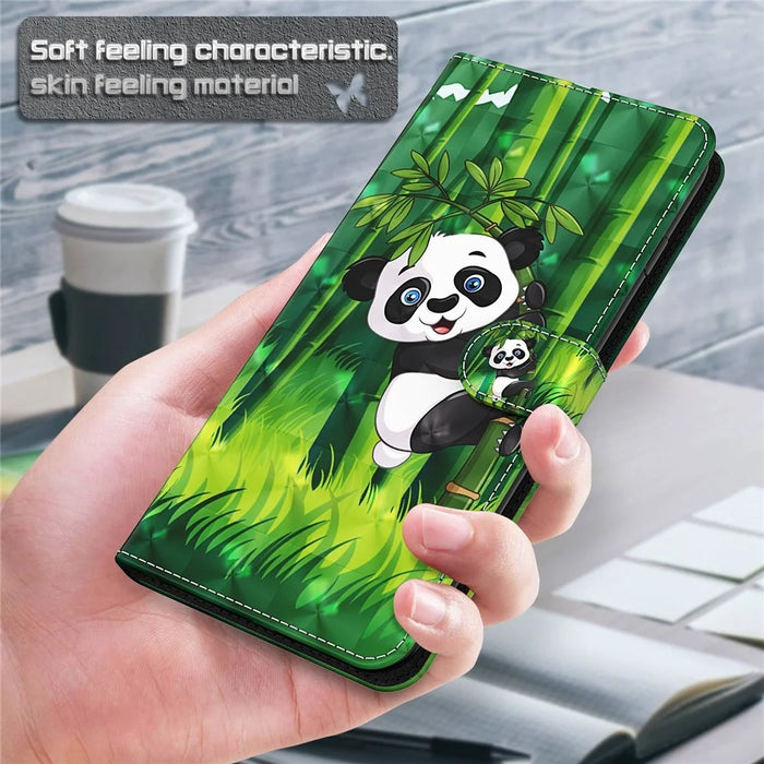 For Samsung Galaxy A05s 4G Case Flip PU Leather 3D Pattern Printing Phone Cover - Panda Climbing - 4
