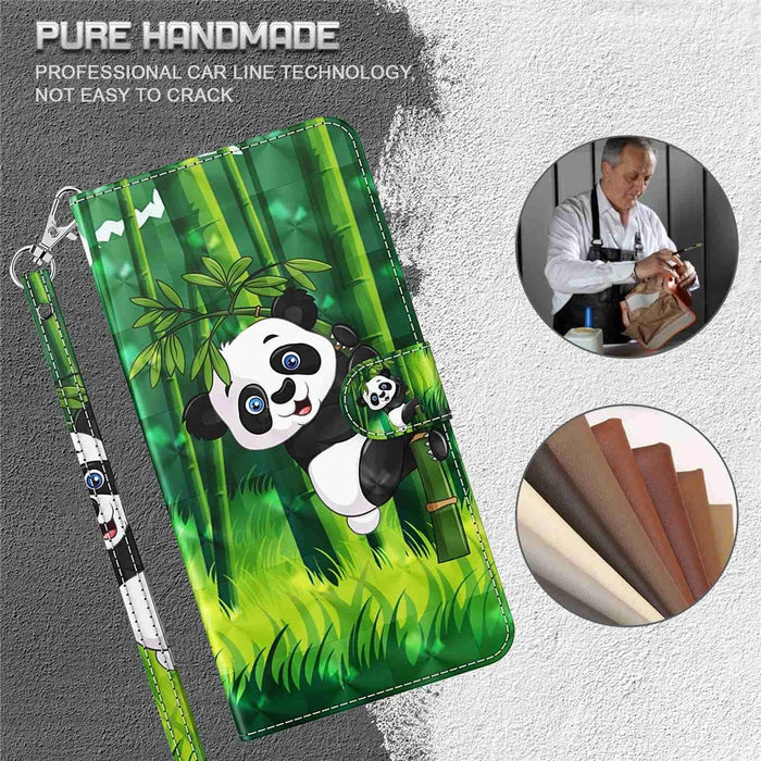 For Samsung Galaxy A05s 4G Case Flip PU Leather 3D Pattern Printing Phone Cover - Panda Climbing - 5