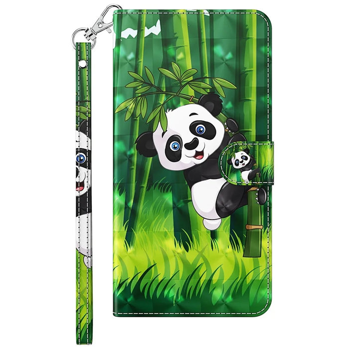 For Samsung Galaxy A05s 4G Case Flip PU Leather 3D Pattern Printing Phone Cover - Panda Climbing - 7
