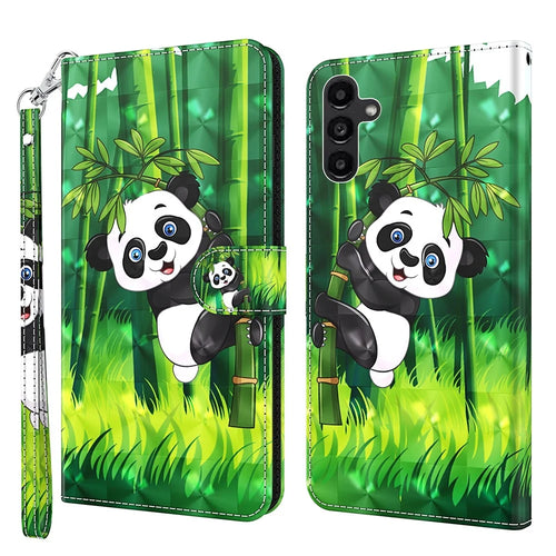 For Samsung Galaxy A15 4G Case 3D Pattern Print PU Leather Wallet Phone Cover - Panda Climbing - 1