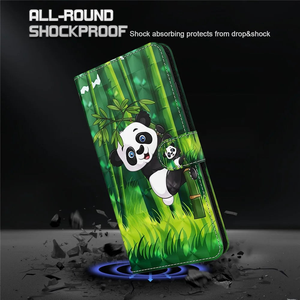 For Samsung Galaxy A15 4G Case 3D Pattern Print PU Leather Wallet Phone Cover - Panda Climbing - 6