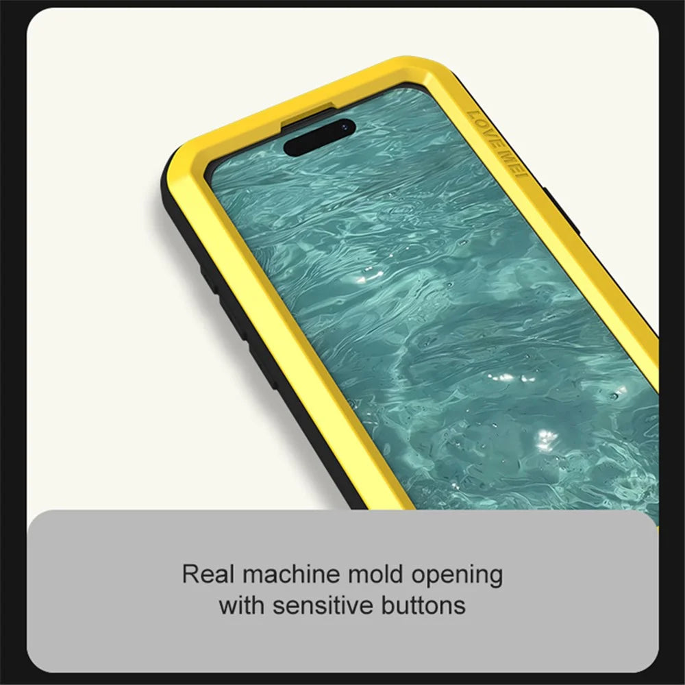 LOVE MEI For iPhone 15 Pro Case Shockproof Phone Cover with Tempered Glass Film - Yellow - 3